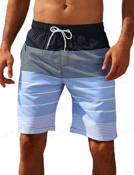 Мужские пляжные шорты в полоску, Модный купальник, Шорты для фитнеса в тренажерном зале, Детская пляжная одежда 11