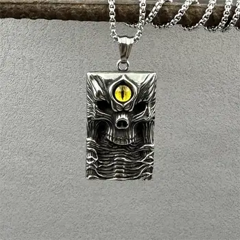 Ожерелье Grim Reaper Demon Eye из нержавеющей стали, цепочка с подвеской, Панк-рок, Хип-хоп, Уникальные ювелирные изделия для мужчин и мальчиков, Подарки Оптом 1