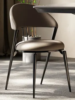 Легкий Роскошный обеденный стул, современный простой бытовой мягкий стул со спинкой-сумкой, итальянский Скандинавский Дизайнерский отель, ресторан, кожа 9