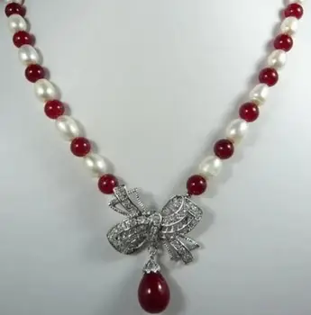 Дизайнерский натуральный жемчуг и 8 мм красные нефриты, Морская раковина, Жемчужное ожерелье для женщин 7