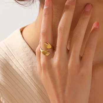 Роскошное 18-каратное позолоченное кольцо из титановой стали, Персонализированное открывающее тренд Женское регулируемое кольцо из нержавеющей стали 15