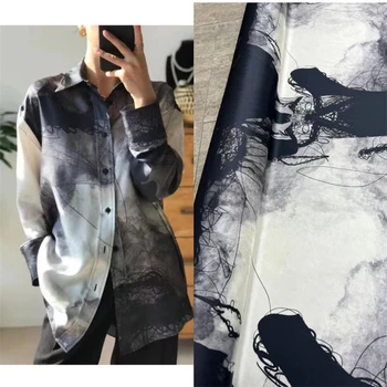 Шелковая ткань, рубашка с принтом тушью, костюм Cheongsam Tang, шелковая ткань 21