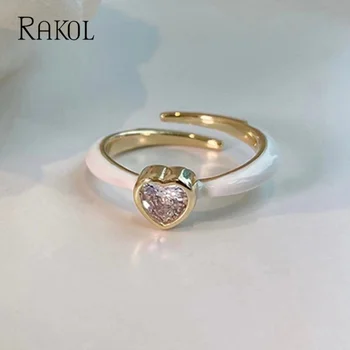 RAKOL Корейские изысканные кольца с глазурью Love Drop, открытые кольца для женщин, Модные украшения, Регулируемое кольцо с двойным кругом, украшения для свадебной вечеринки 16