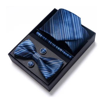 Новейший дизайн Галстук, носовой платок, Карманные квадратики, Набор запонок, галстук-бабочка, галстучная коробка, мужской полосатый День памяти 16