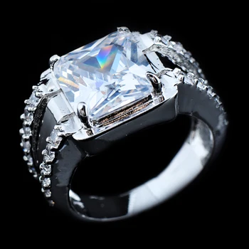 Роскошное женское обручальное кольцо из белого хрусталя, Классическое обручальное кольцо серебряного цвета, винтажные свадебные квадратные кольца для вечеринок для женщин 17