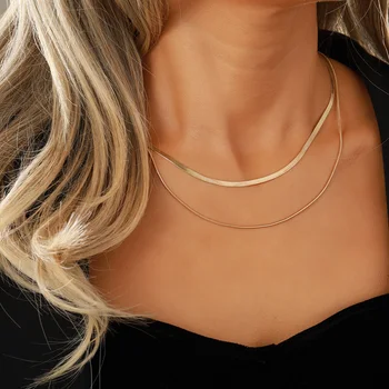 17-Километровое винтажное ожерелье со змеиной цепочкой золотого цвета, простое новое модное многослойное ожерелье для женщин, девочек, модные ювелирные аксессуары 9