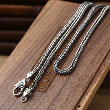 Стерлинговое серебро S925 Тайское серебряное ювелирное ожерелье ручной работы, тайский крест, бриллиантовый пестик, Квадратное мужское ожерелье из пеньковой веревки 8