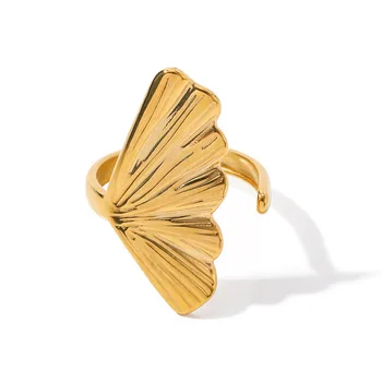 Женское кольцо из нержавеющей стали в форме веера с Гинкго Билоба, винтажное открывающееся металлическое кольцо на палец, Неокисляемое кольцо 9
