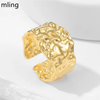 mling Нержавеющая сталь 316L Золотого цвета, водонепроницаемое панк-широкое кольцо с открытой регулировкой в форме лавы неправильной формы для женщин, подарки, не выцветающие 14