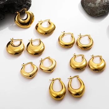 Модные позолоченные массивные серьги-кольца из нержавеющей стали для женщин, гладкие металлические полые легкие круглые серьги, ювелирный подарок 19