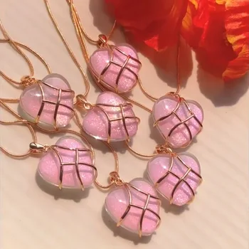 Европейская Мода Сладкий Ярко-Розовый Персик Любовь Сердце Кулон Ожерелье Змеиные Цепи Ожерелье для Женщин Подарки Y2k Harajuku Ювелирные Изделия Новый 21