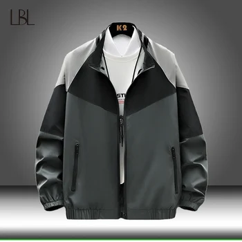 2023 Мужская куртка в стиле пэчворк блочного цвета со стоячим воротником, ветровка, пальто для мужчин, Повседневное мужское пальто на открытом воздухе, Свободная мужская верхняя одежда 7