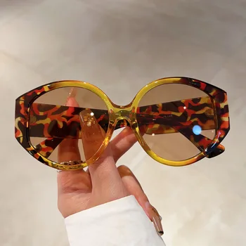 Роскошные Брендовые Дизайнерские негабаритные Круглые солнцезащитные очки Для женщин Для мужчин, Винтажные Модные солнцезащитные очки в модной панковской оправе, Леопардовые оттенки 17