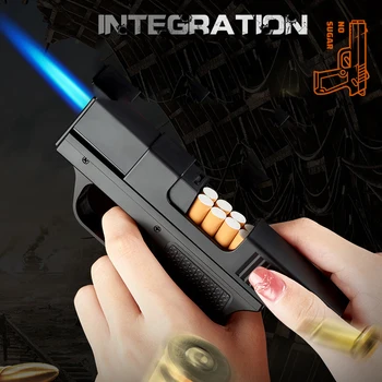 Креативная зажигалка в форме пистолета с 10ШТ коробкой сигарет, бутановой зажигалкой, сварочным пистолетом, Ветрозащитной зажигалкой для сигар, необычным подарком для мужчин 5