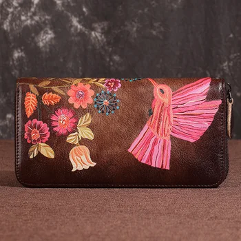 Женский Длинный кошелек из натуральной кожи, удобная сумка на молнии, держатель для карт, Роскошный Цветок сливы, винтажный Женский клатч, сумки на запястье, кошелек