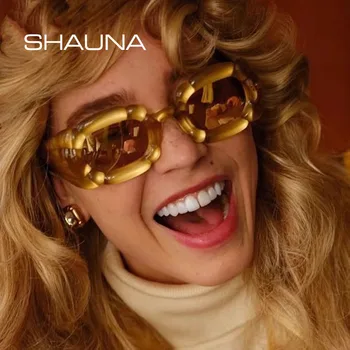 Солнцезащитные очки SHAUNA Retro Y2K, Женские солнцезащитные очки ярких оттенков UV400, модный бренд, Дизайнерские Солнцезащитные очки неправильной квадратной формы для мужчин с широкими ножками 22