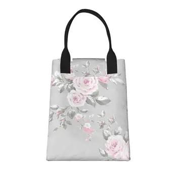 Большая модная сумка для покупок с ручками в виде розового цветка, многоразовая хозяйственная сумка из прочной винтажной хлопчатобумажной ткани 13