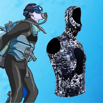 Новый камуфляжный водолазный костюм из неопрена толщиной 1,5 мм, топ с капюшоном, майка без рукавов, теплый костюм для подводной охоты, профессиональной рыбалки и дайвинга. 5