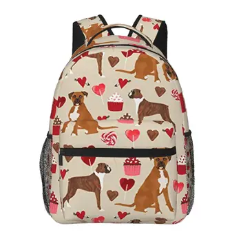 Рюкзак Boxer Dog Valentines Love Cupcakes, классический базовый водостойкий повседневный рюкзак для путешествий с боковыми карманами для бутылок 4