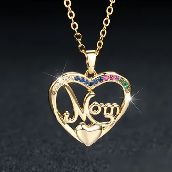 Милое женское ожерелье с подвеской в виде сердца Любви Золотого цвета, ожерелье с радужным цирконом, Геометрическое Свадебное ожерелье 16