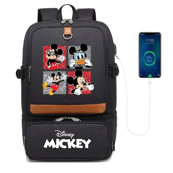 Рюкзаки Disney с Микки и Минни Маус, рюкзак для ноутбука, Изолированное отделение, USB, водонепроницаемая сумка-холодильник, Школьная сумка для ланча для пикника. 5