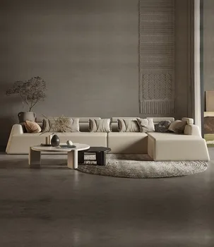 Итальянский Светлый Роскошный Кожаный диван для гостиной 2023 года выпуска, Новый простой современный диван 15