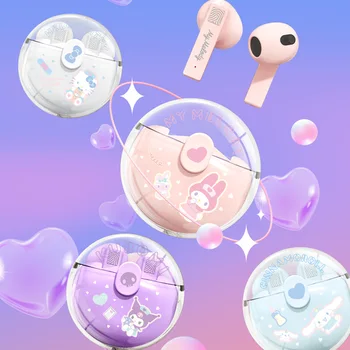 Bluetooth-гарнитура Kawaii My Melody Kuromi Cinnamoroll с шумоподавлением, аниме Sanrio Girl Heart, милые наушники для ушей 9