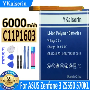 6000 мАч YKaiserin Аккумулятор C11P1603 для ASUS ZenFone 3 Deluxe ZS570KL ZenFone3 Мощный Аккумулятор Для Мобильного Телефона 22