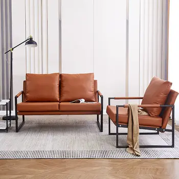 Современная минималистичная гостиная с односпальным диваном-креслом, Домашнее кожаное кресло из кованого железа, стулья для отдыха на балконе, Ленивый диван со спинкой 11