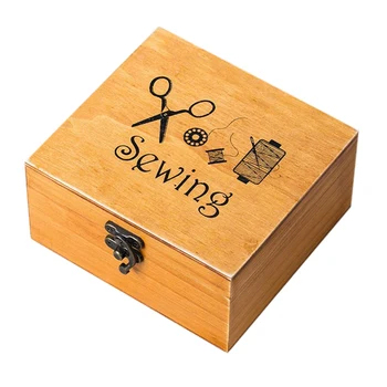 Деревянная коробка для шитья, Швейные принадлежности, набор принадлежностей, Рабочая коробка для починки 5