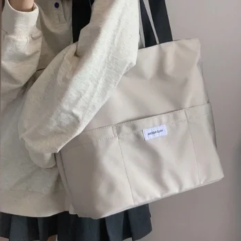 Женская сумка-тоут, эстетичная однотонная Студенческая повседневная сумка, сумка через плечо, Оксфордская многоразовая пляжная сумка для покупок 2023 года выпуска 11