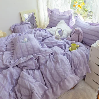 Комплект постельного белья Purple Princess, Пододеяльник, наволочка, постельное белье Twin Queen King, комплект постельного белья класса люкс, Однотонный Женский комплект Kawaii для девочек 8