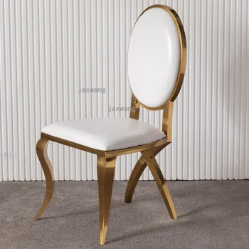 Роскошные Обеденные стулья из нержавеющей стали, Мебель для гостиной, Изготовленное на Заказ Кожаное Кресло со спинкой, Стул для переговоров в столовой отеля 5