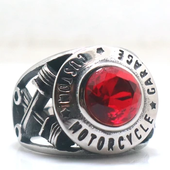 Унисекс из нержавеющей стали 316L Крутой мотоцикл Байкер с красным камнем Новейшее кольцо 18