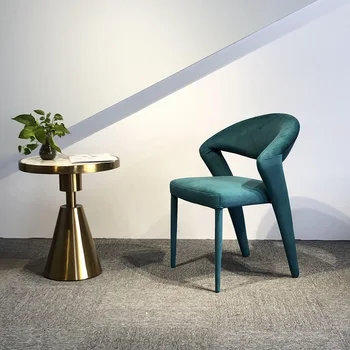 Современный минималистичный креативный металлический домашний зеленый обеденный стул, стул для переговоров, легкое роскошное кресло для отдыха в ресторане отеля для взрослых 4