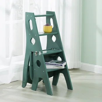 Многофункциональный бытовой деревянный складной табурет, креативный стул-лестница из массива дерева, лестница для лазания в помещении, табуретки с четырьмя ступенями 9