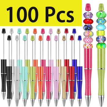 100шт Пластиковые ручки с бисером, ручки из бисера для самостоятельного изготовления, набор для ручек, ручки из бисера для офиса, школьников, студентов, медсестры