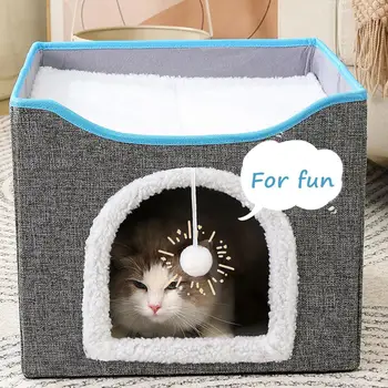 Прочная кровать-кубик для кошек, уютные кошачьи квартиры, складная двухслойная кровать-гнездо, домик для домашних животных с когтеточкой, реверсивная подушка для домашних кошек