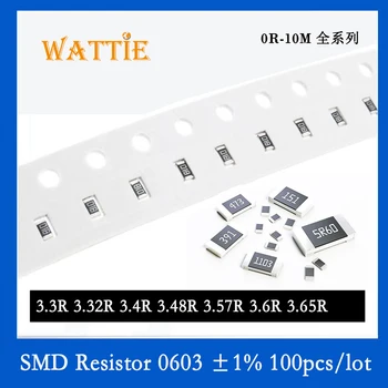 SMD резистор 0603 1% 3.3R 3.32R 3.4R 3.48R 3.57R 3.6R 3.65R 100 шт./лот микросхемные резисторы 1/10 Вт 1.6 мм * 0.8 мм