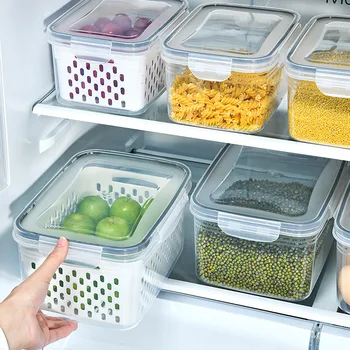Большой Ящик для хранения холодильника Органайзер для холодильника Коробки для свежих овощей и фруктов Сливная корзина Контейнеры для хранения Кухонный Органайзер 10