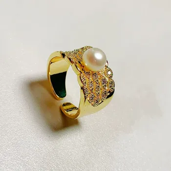 Открывающее кольцо в винтажном стиле, необычная широкая версия, кольцо на палец, женское обручальное кольцо из натурального жемчуга 18