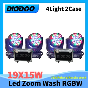 4ШТ 19x15 Вт LED Zoom Beam Wash Circle Light control RGBW 4в1 LED Zoom Wash Light С Flightcase Сценическим Оборудованием DMX512 Lyre 4