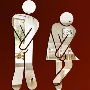 Название новой 3D наклейки на зеркальную поверхность Забавный Знак входа в туалет DIY Наклейки на стены туалета для дверей Декор для гостиничного туалета Наклейки на стены 2