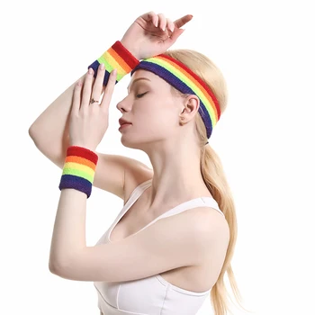 Браслеты цвета радуги, спортивный спортивный браслет, бандаж для рук, бандаж для поддержки запястья от пота, обертывания, эластичная повязка на голову, повязка для волос, спортивная повязка 17