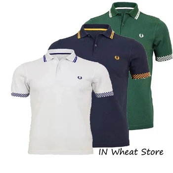 Новый весенне-летний Мужской топ премиум-класса из хлопка в клетку с пшеничной вышивкой, деловая повседневная рубашка с воротником, рубашка поло для гольфа для мужчин 11