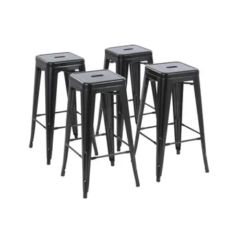 Складной металлический барный стул Howard 30 дюймов, набор из 4-х, черного цвета, без спинки, полностью собранные табуреты с нескользящими накладками на ножки 6