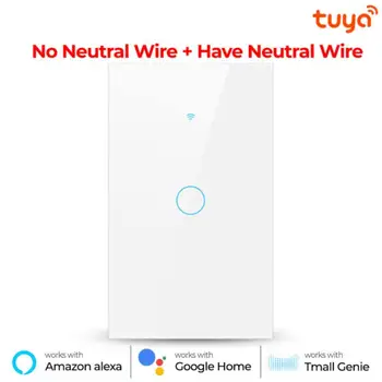 Tuya Wifi Smart Switch Нейтральный Провод/Без Нейтрального Провода, Умный Домашний Прерыватель Света US 1/2/3 Работает для Alexa Google home