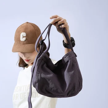 Простая женская холщовая сумка 2023, новая сумочка для отдыха и путешествий через плечо для девочек, фиолетовая