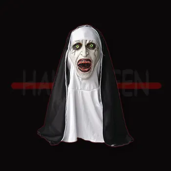Маска монахини ужасов для костюма Хэллоуина Латексная маска для Хэллоуина с платком для Маскарадной вечеринки Косплей Маска на всю голову Принадлежности 18