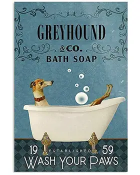 Laquaud Cute Sign Vintage Funny Greyhound Bath Soap Company Удивительная Металлическая Вывеска Laquaud Home Cafe Украшение стен Пасхальная Мама&# 19